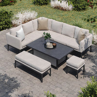 Maze Outdoor Pulse Rectangular Corner Dining Set with Rising Table in Oatmeal