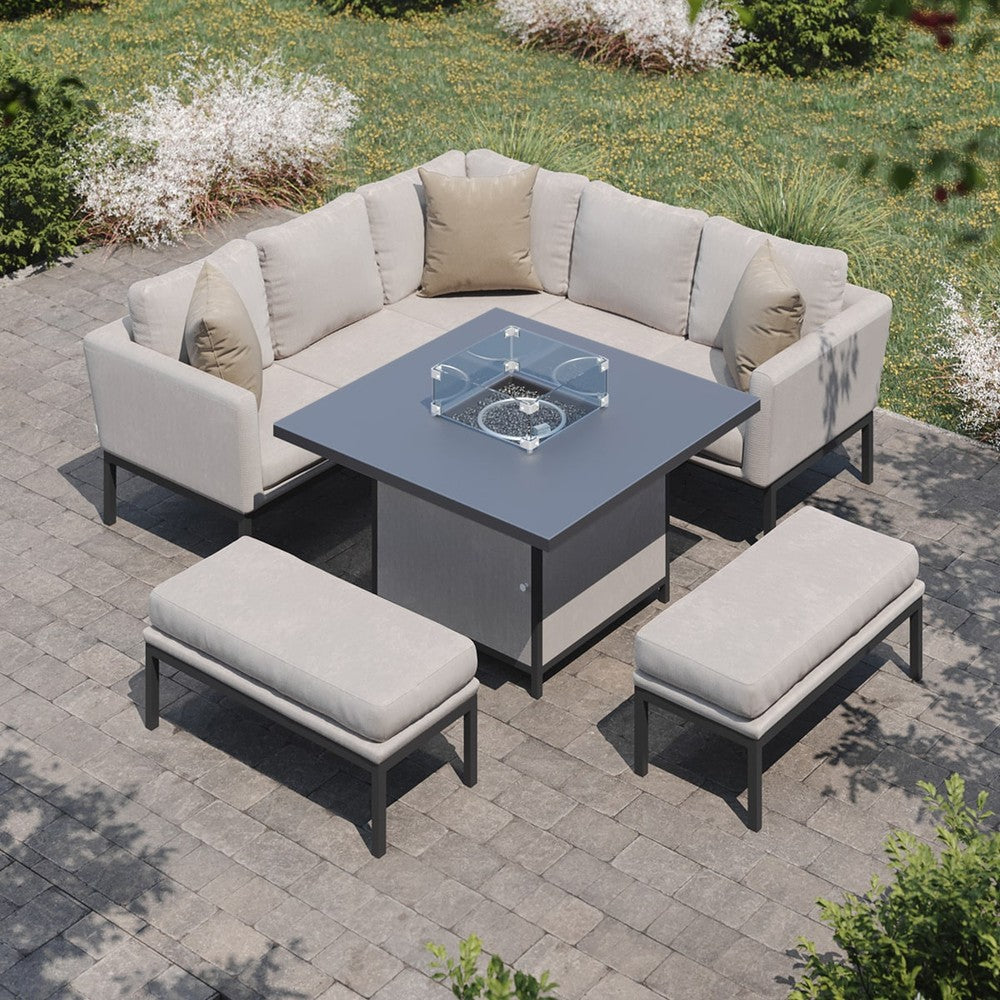 Pulse Rectangular Corner Dining Set with Fire Pit Table - Oatmeal Maze Rattan 2
