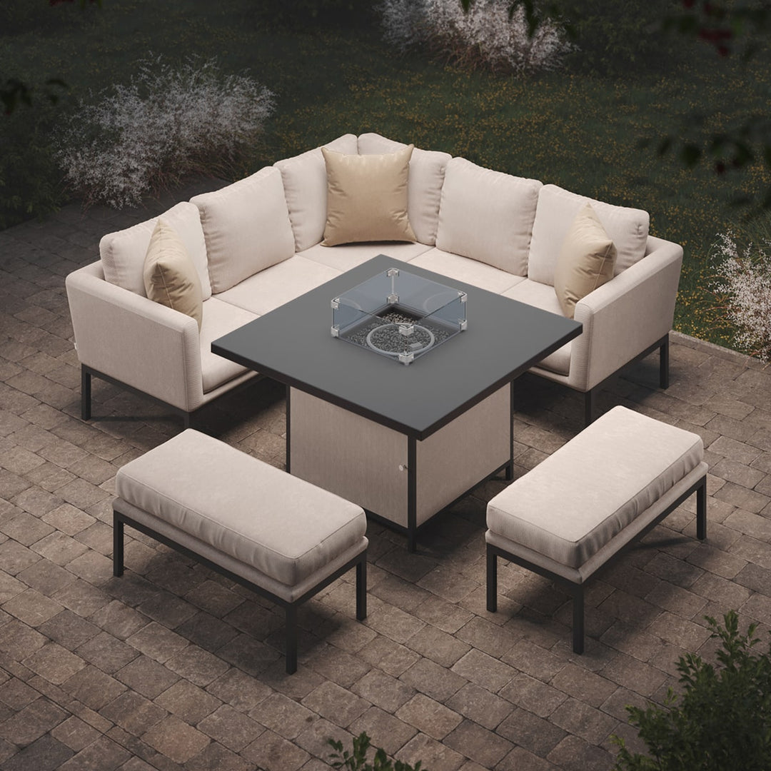 Pulse Rectangular Corner Dining Set with Fire Pit Table - Oatmeal Maze Rattan 3