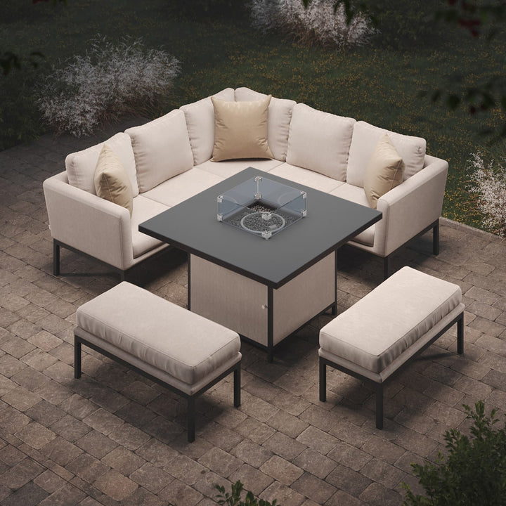 Pulse Rectangular Corner Dining Set with Fire Pit Table - Oatmeal Maze Rattan 3