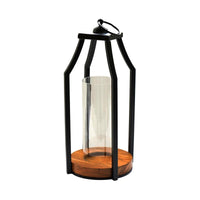 Ivyline Felicity Circular Base Lantern in Acacia Wood & Black - Small