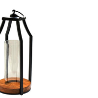 Ivyline Felicity Circular Base Lantern in Acacia Wood & Black - Small