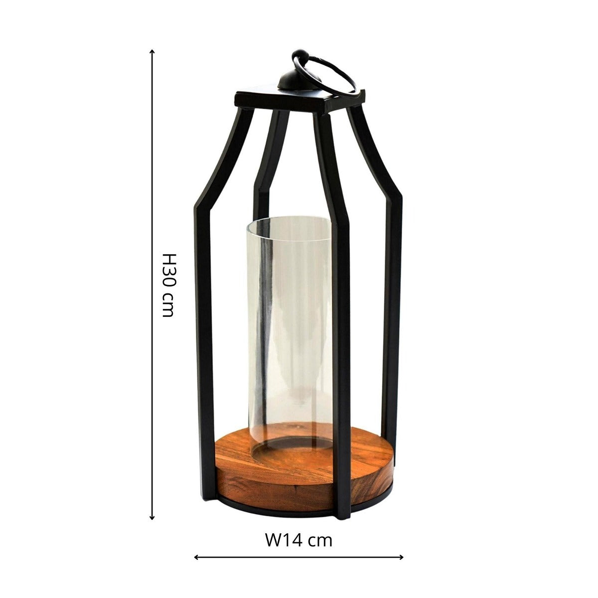 Ivyline Felicity Circular Base Lantern in Acacia Wood & Black - Small