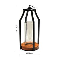 Ivyline Felicity Circular Base Lantern in Acacia Wood & Black - Small