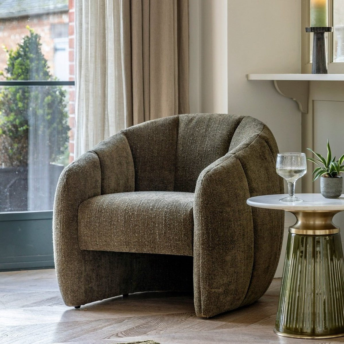 Gallery Interiors Oxford Tub Chair in Moss Green