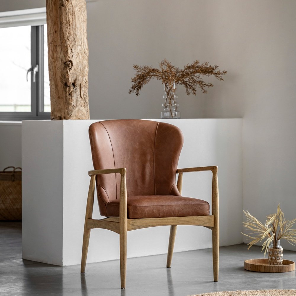 Gallery Interiors Noble Armchair in Brown Leather