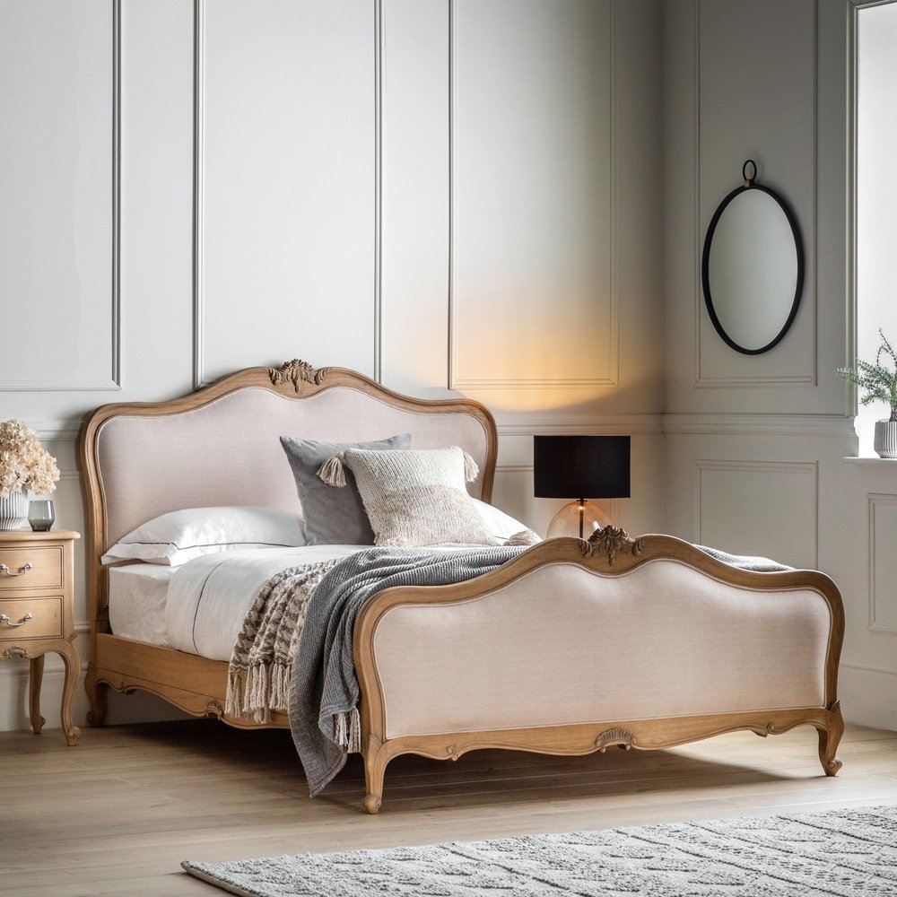 Chic Kingsize Bed - Linen & Weathered Wood GalleryDS 2