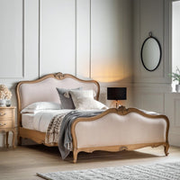 Gallery Interiors Chic King Size Linen Upholstered Bed in Weathered Wood