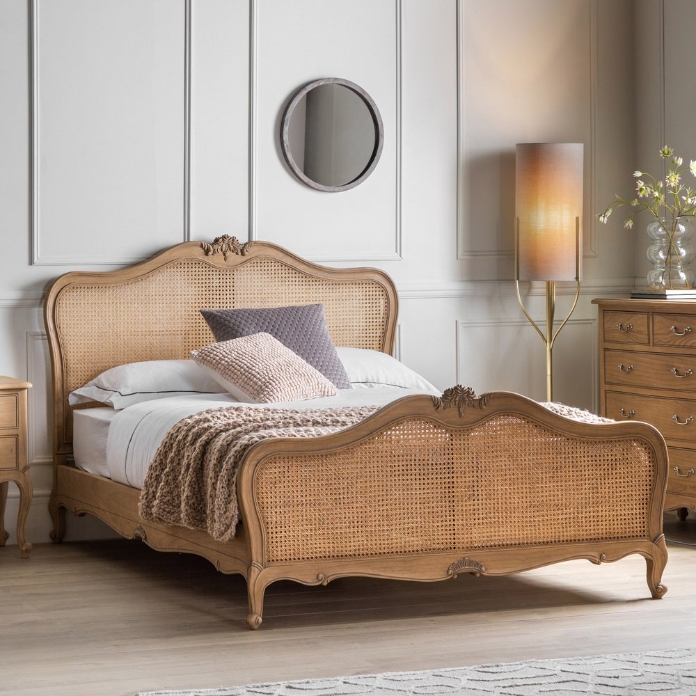 Gallery Interiors Chic King Size Cane Bed Weathered