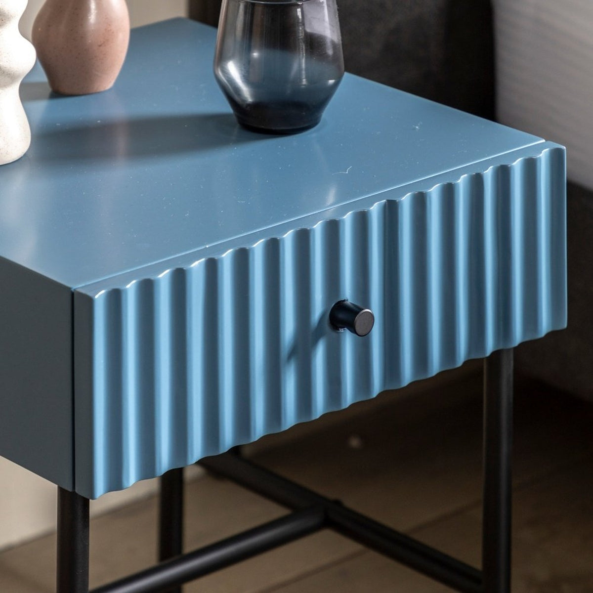 Gallery Interiors Denton 1 Drawer Bedside in Blue