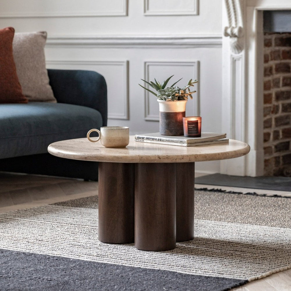 Aldridge Coffee Table - Travertine Top GalleryDirect 2