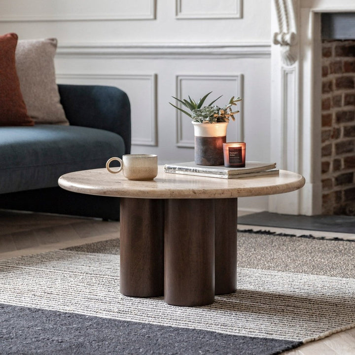 Aldridge Coffee Table - Travertine Top GalleryDirect 2