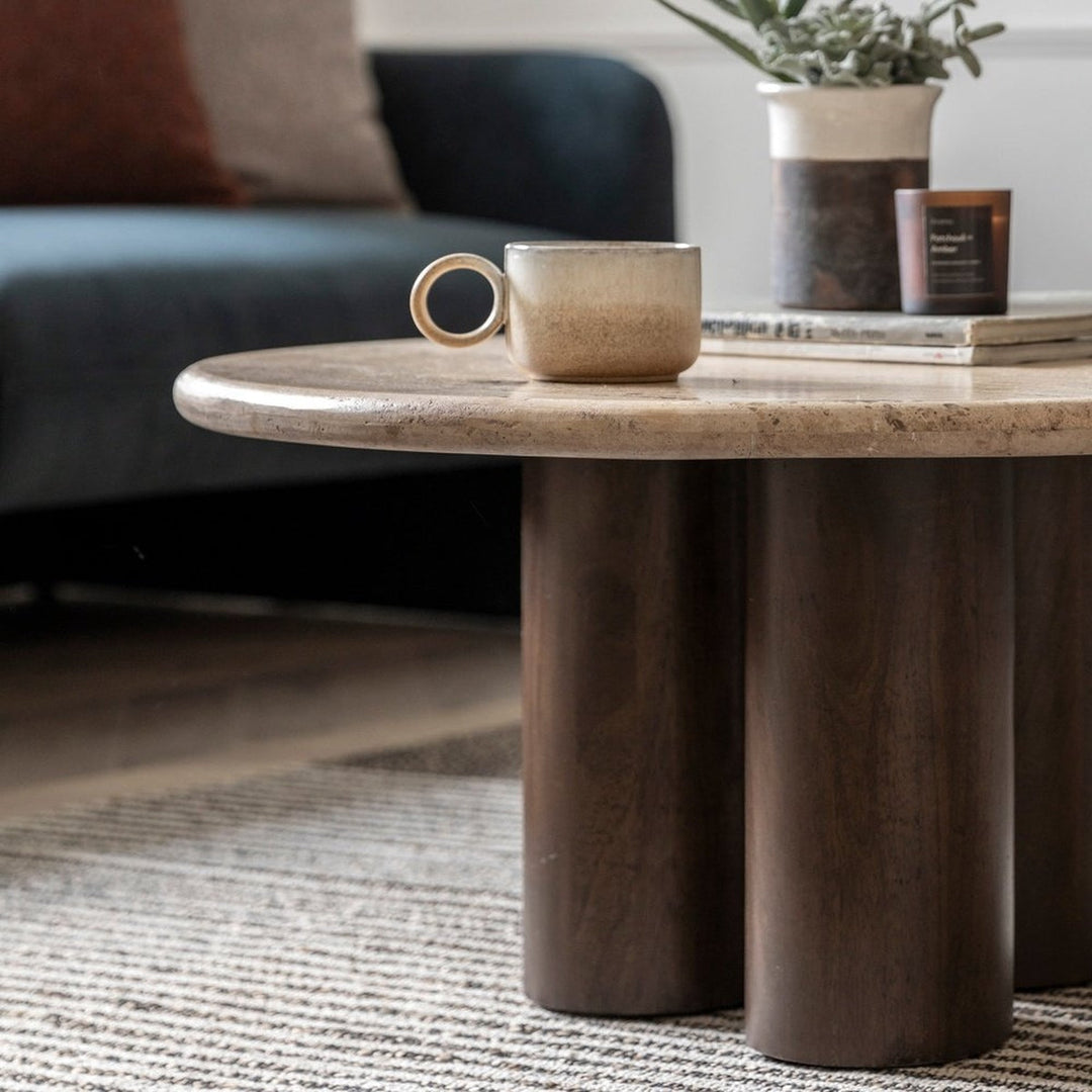 Aldridge Coffee Table - Travertine Top GalleryDirect 5