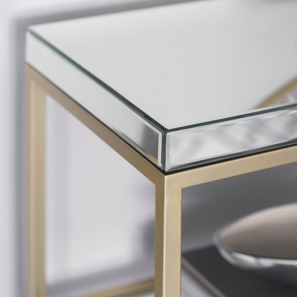 Gallery Interiors Pippard Mirrored Top Console Table in Champagne