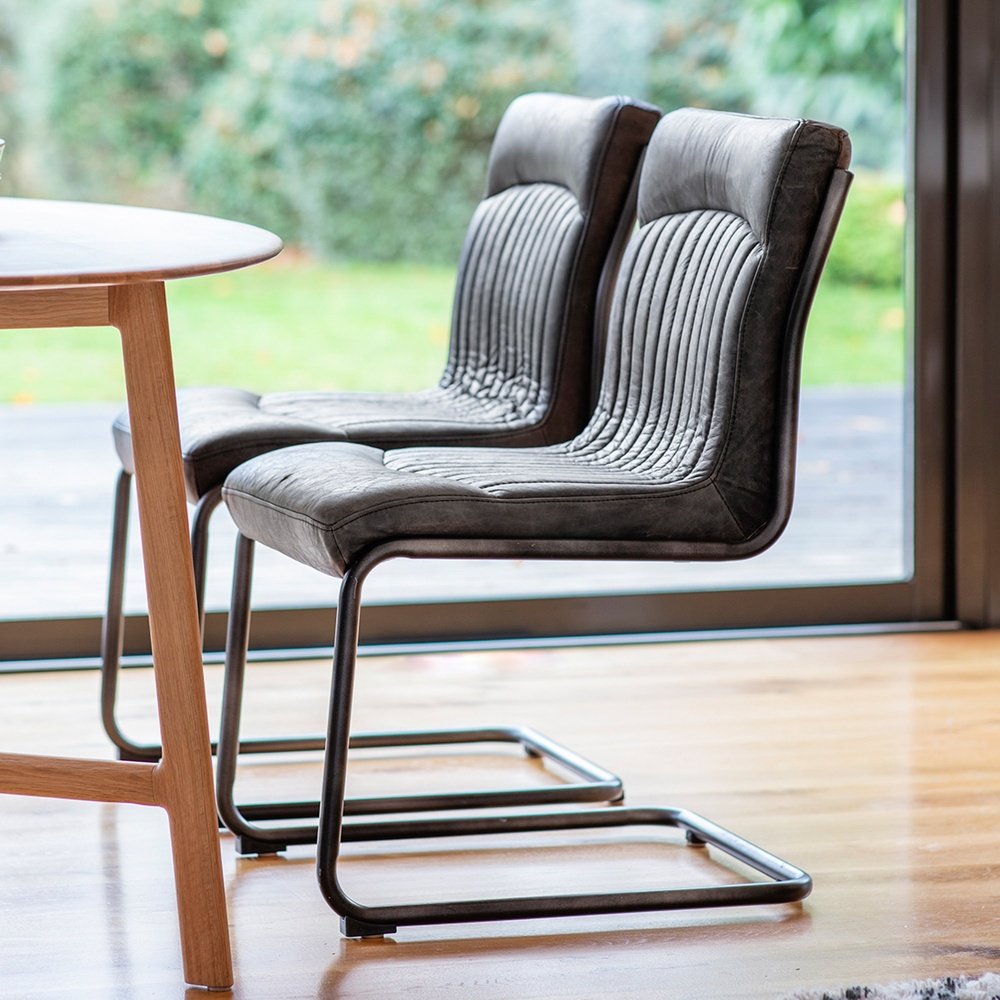 Gallery Interiors Capri Leather Dining Chair in Antique Ebony