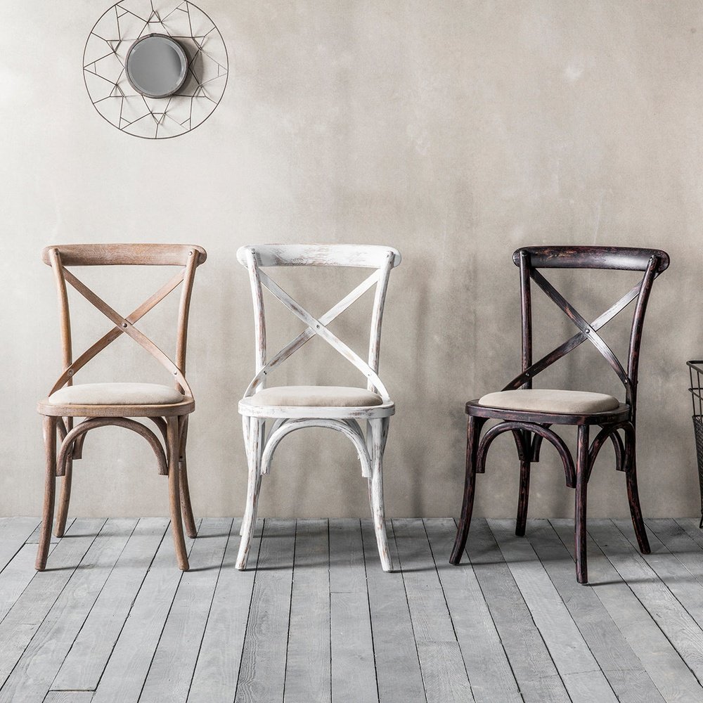 Gallery Interiors Set of 2 Café Dining Chairs - Linen & Black Oak