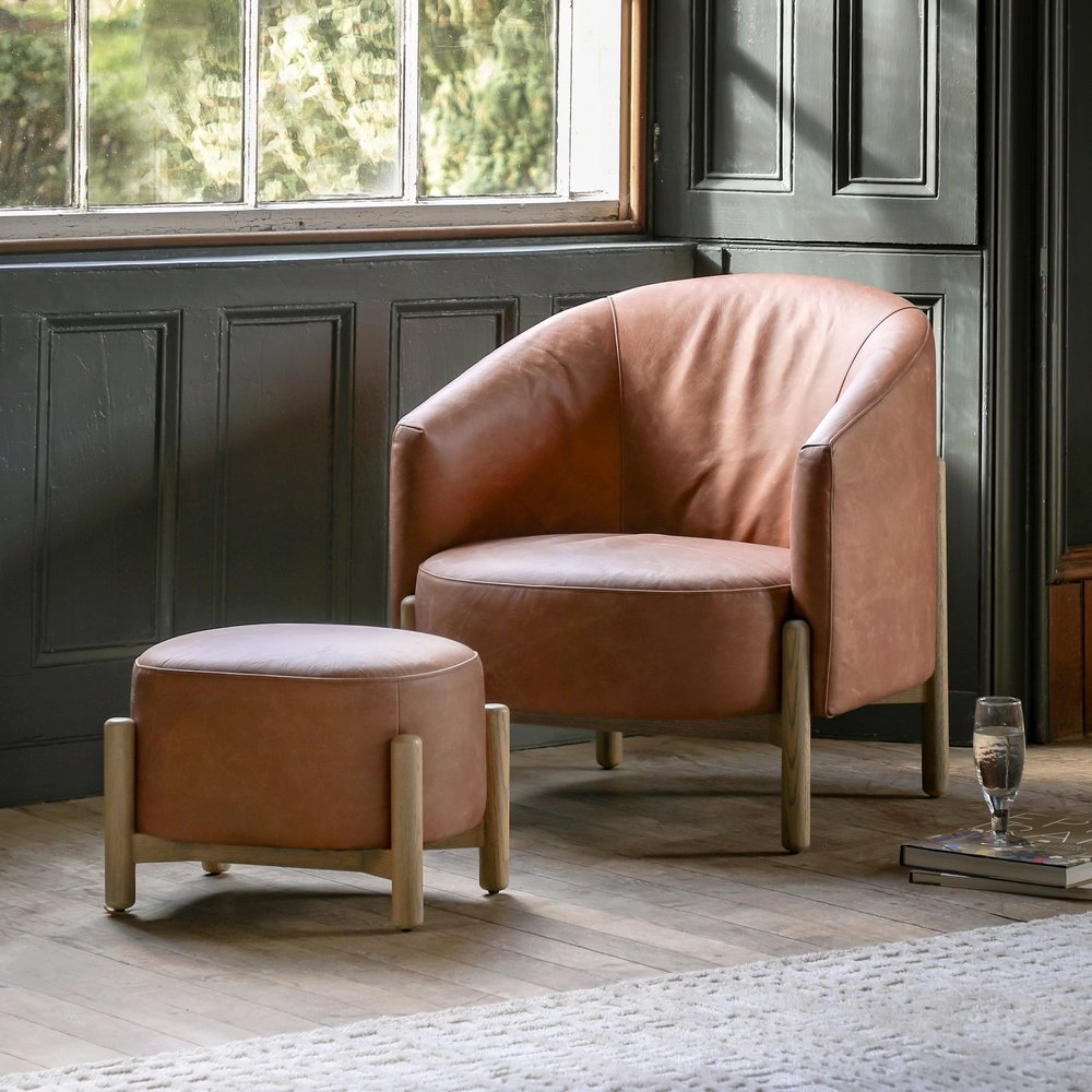 Gallery Interiors Selhurst Footstool in Vintage Brown Leather