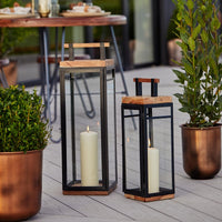 Ivyline Grace Tall Lantern in Acacia Wood & Black - Small