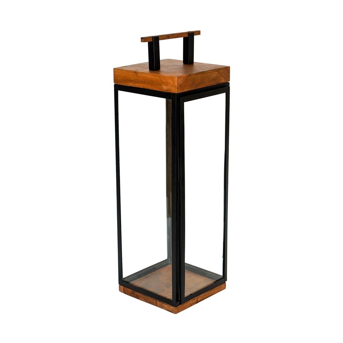 Ivyline Grace Tall Lantern in Acacia Wood & Black - Small