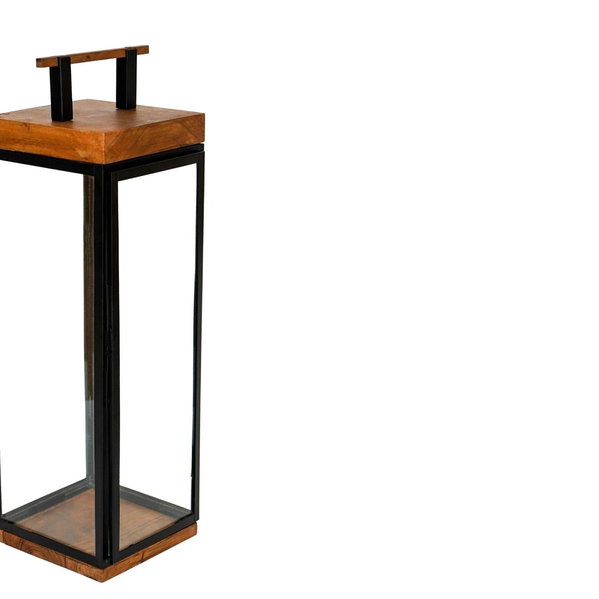 Ivyline Grace Tall Lantern in Acacia Wood & Black - Small