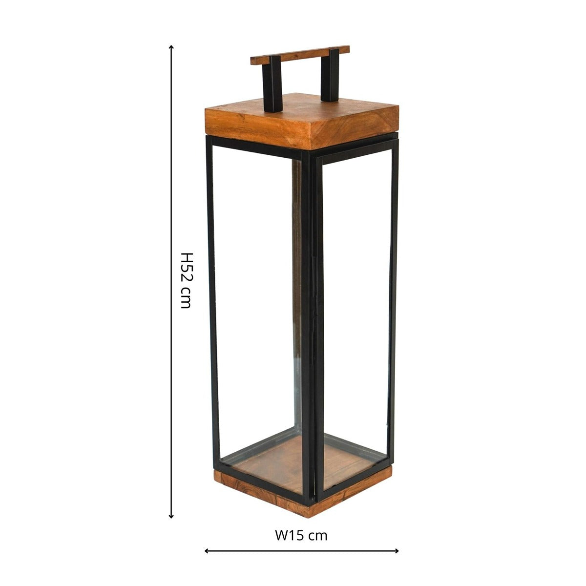 Ivyline Grace Tall Lantern in Acacia Wood & Black - Small