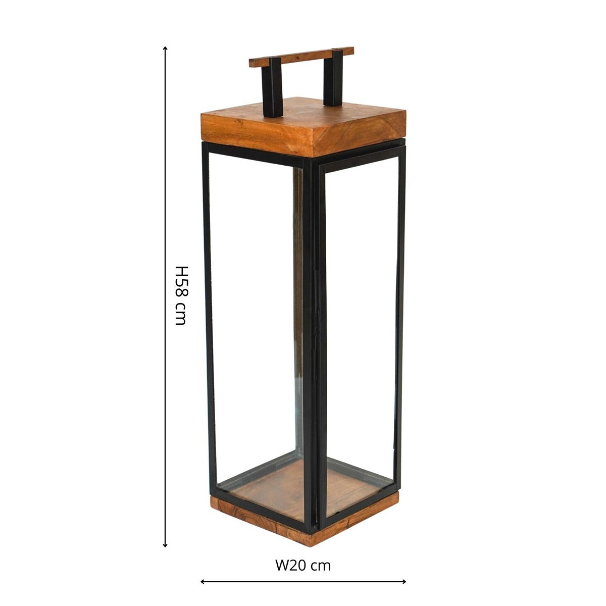 Ivyline Grace Tall Lantern in Acacia Wood & Black  - Large