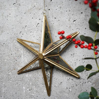 Ivyline Hanging Antique Brass Mercury Glass Star