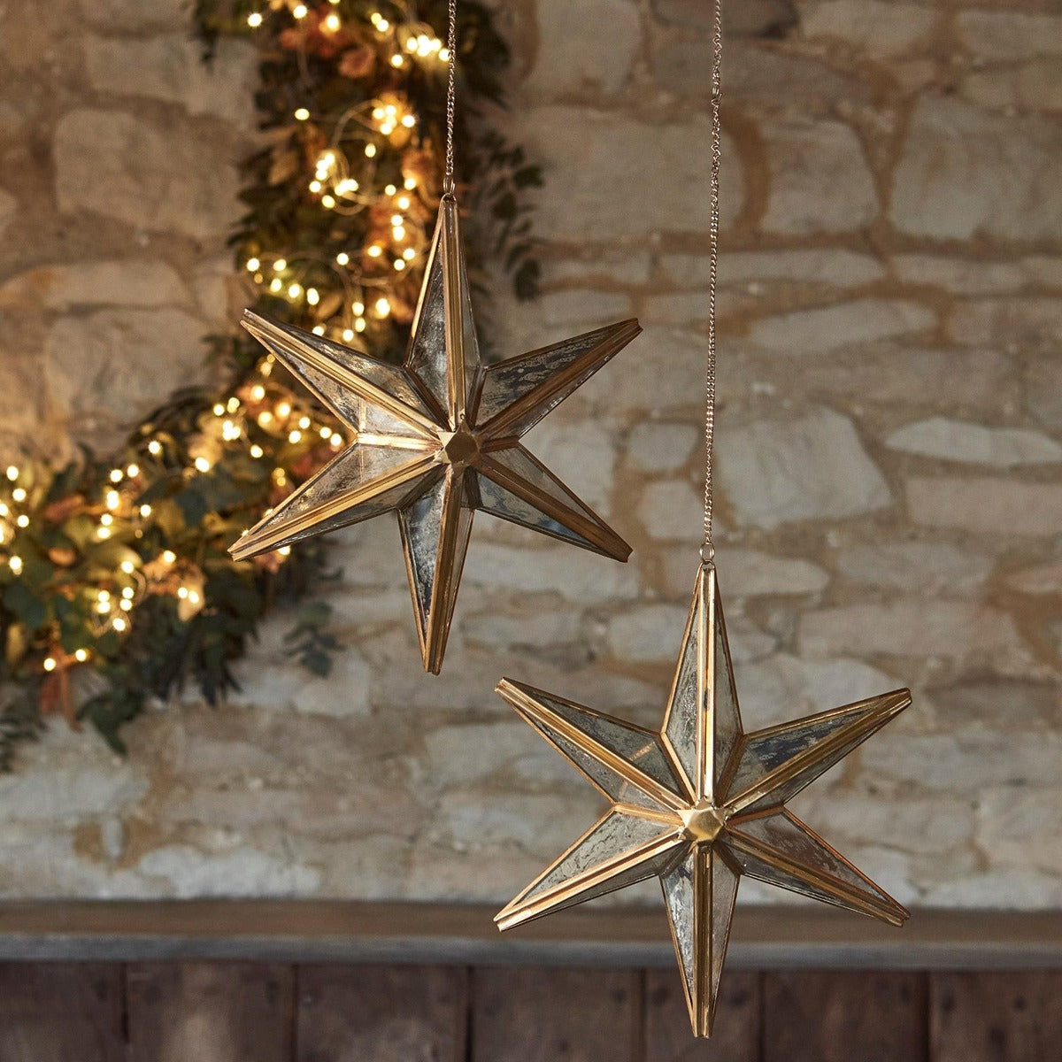 Ivyline Hanging Antique Brass Mercury Glass Star