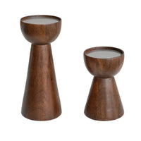 Ivyline Harvey Walnut Wooden Candle Holders - Set of 2