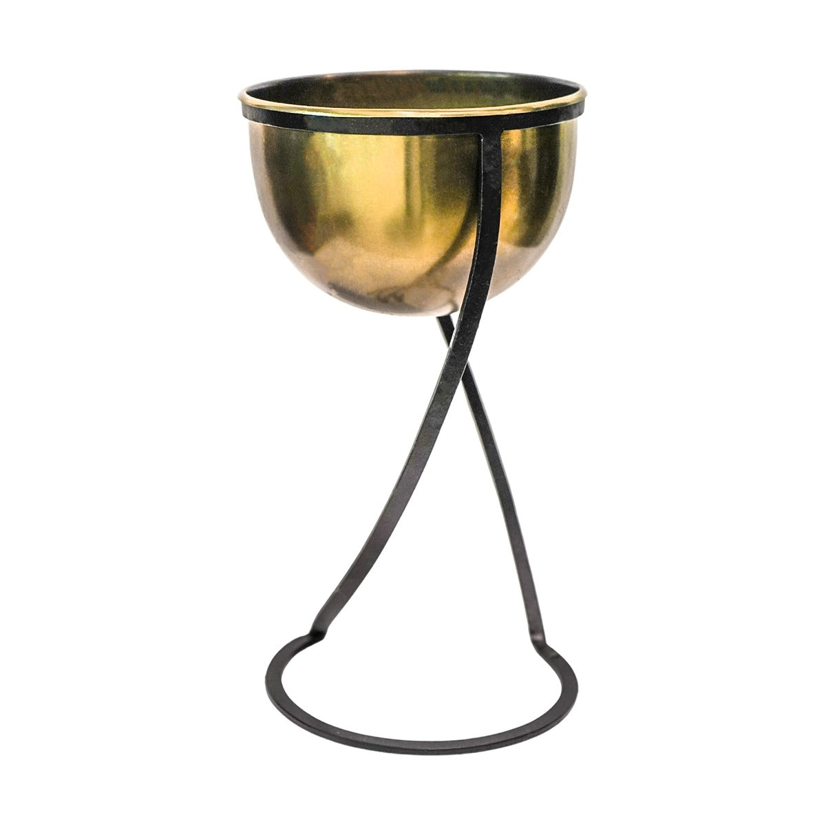 Ivyline Indoor Kensington Tall Brass Metal Round Planter on Stand