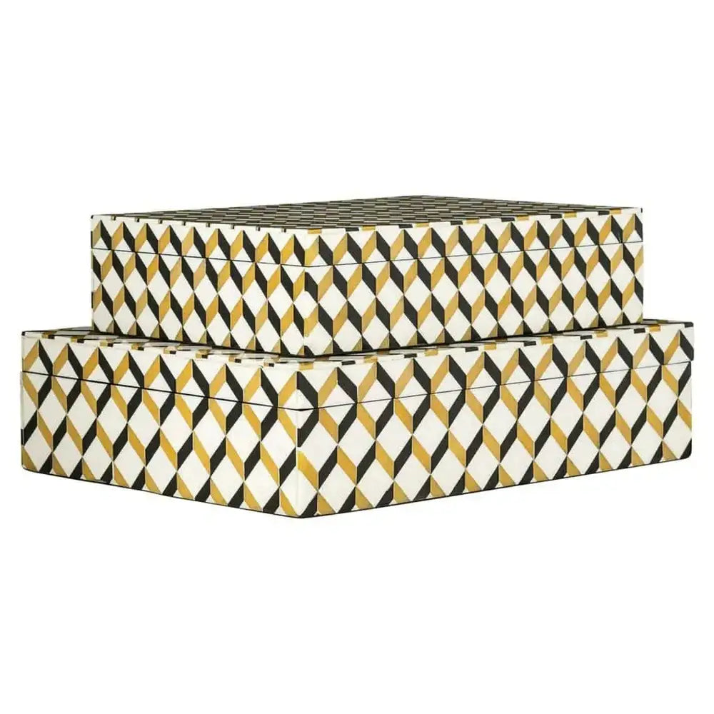  Richmond-Richmond Interiors Frences Set of 2 Storage Boxes in Gold-Gold  405 