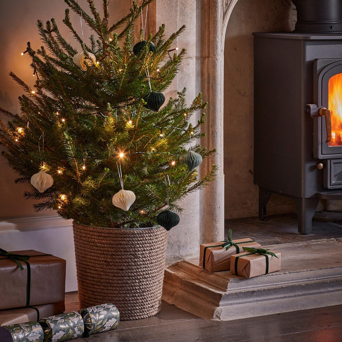 Ivyline Christmas Tree Bucket in Jute & Galvanised Steel - 27cm