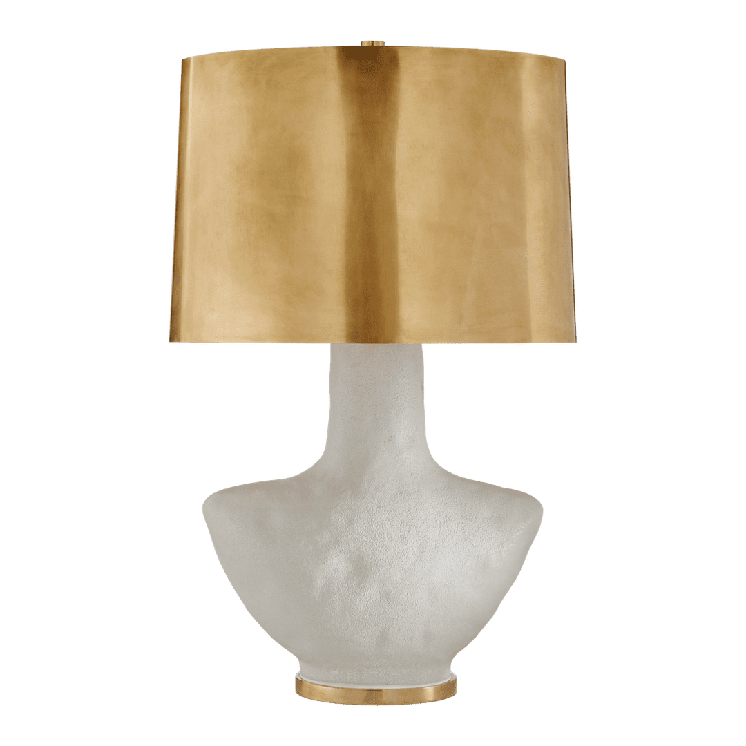 Armato Small Table Lamp - Porous White Ceramic with Oval Antique-Burnished Brass Shade Visual Comfort 1