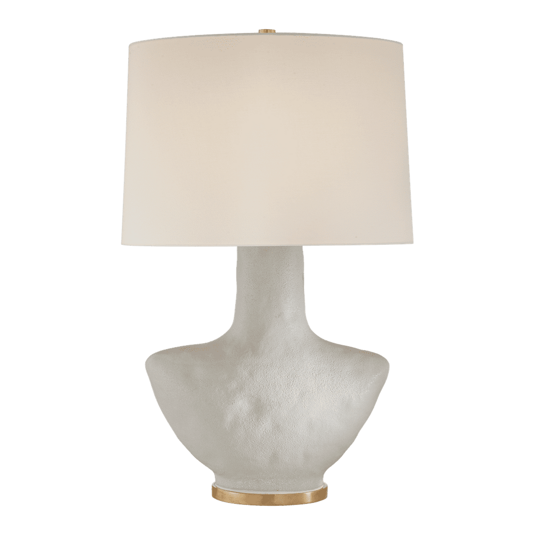 Armato Small Table Lamp - Porous White Ceramic with Oval Linen Shade Visual Comfort 1