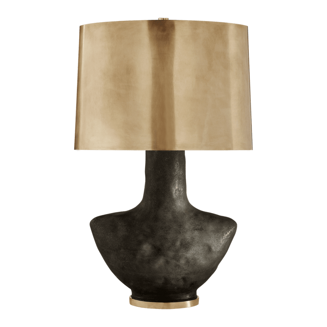 Armato Small Table Lamp - Stained Black Metallic Ceramic with Oval Antique-Burnished Brass Shade Visual Comfort 1