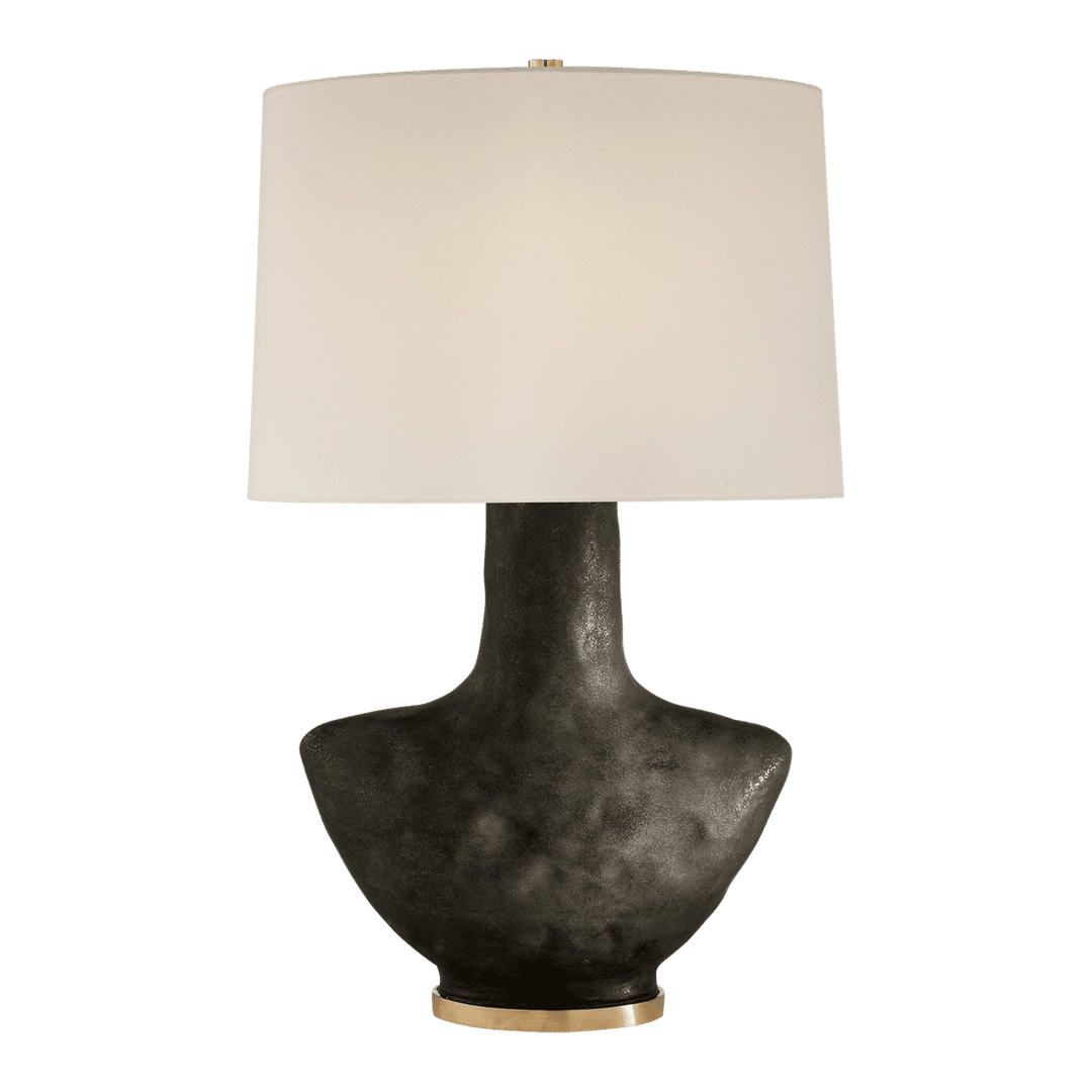 Armato Small Table Lamp - Stained Black Metallic Ceramic with Oval Linen Shade Visual Comfort 1