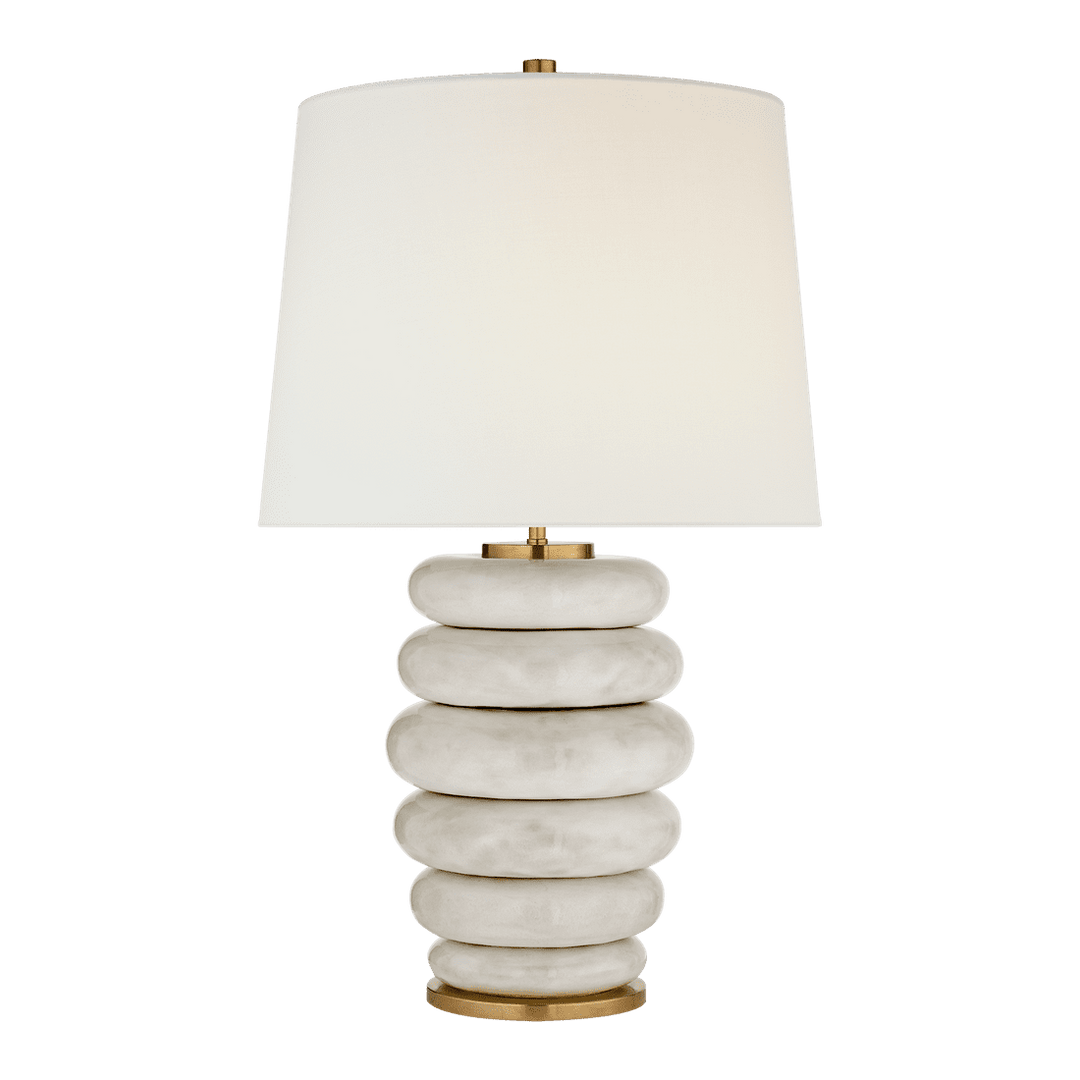 Phoebe Stacked Table Lamp - Antiqued White with Linen Shade Visual Comfort 1