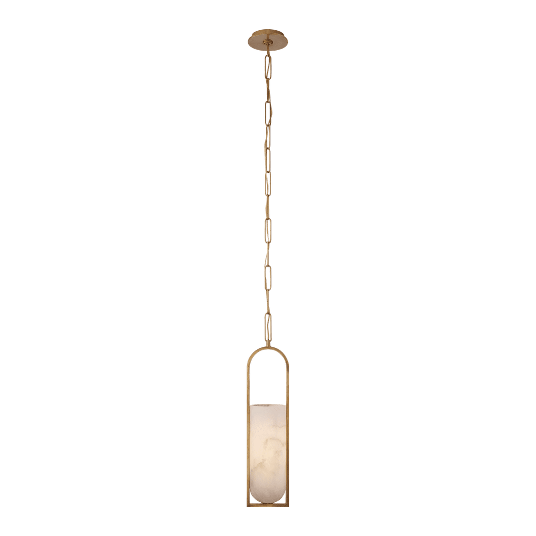 Melange Small Elongated Pendant - Antique-Burnished Brass with Alabaster Shade Visual Comfort 1