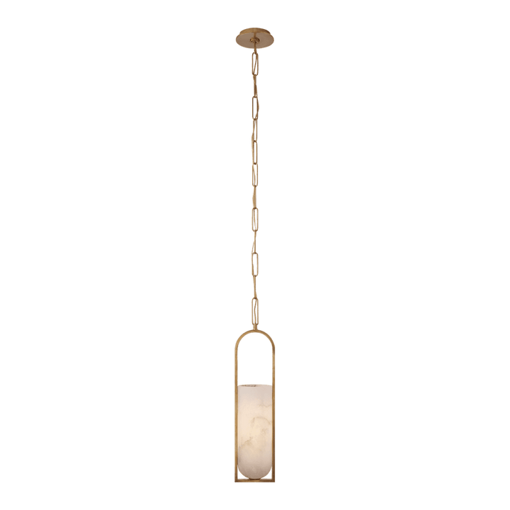 Melange Small Elongated Pendant - Antique-Burnished Brass with Alabaster Shade Visual Comfort 1