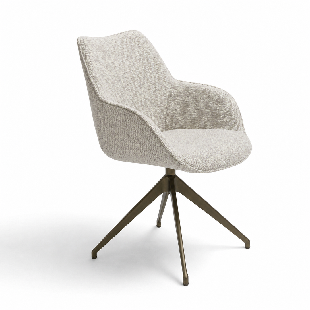 Kiq Beige Monza Melange Swivel Dining Armchair - Anodic Brown
