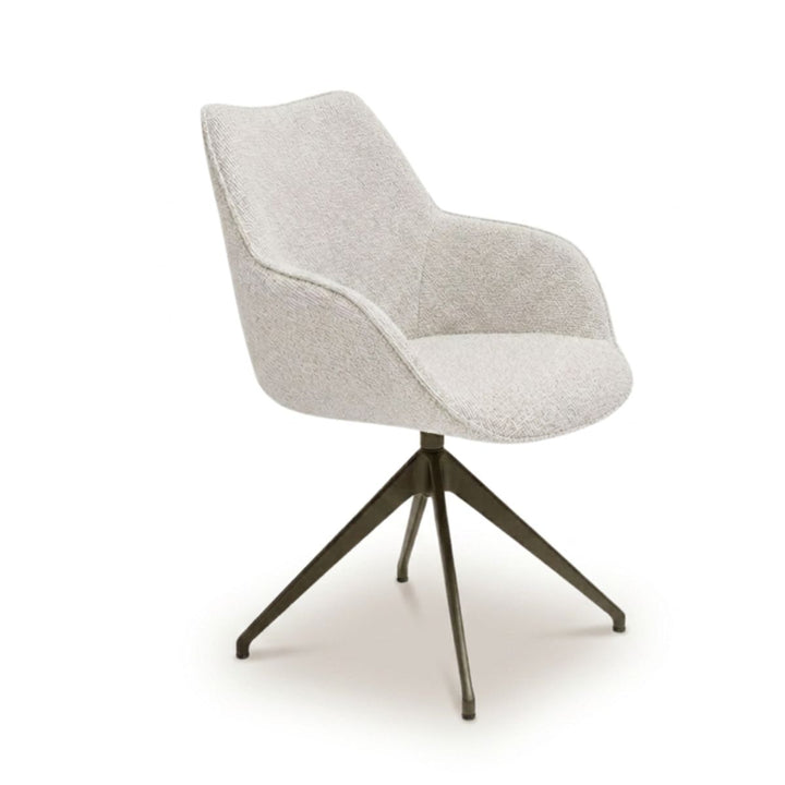 Kiq Cream Monza Swivel Dining Armchair - Anodic Brown