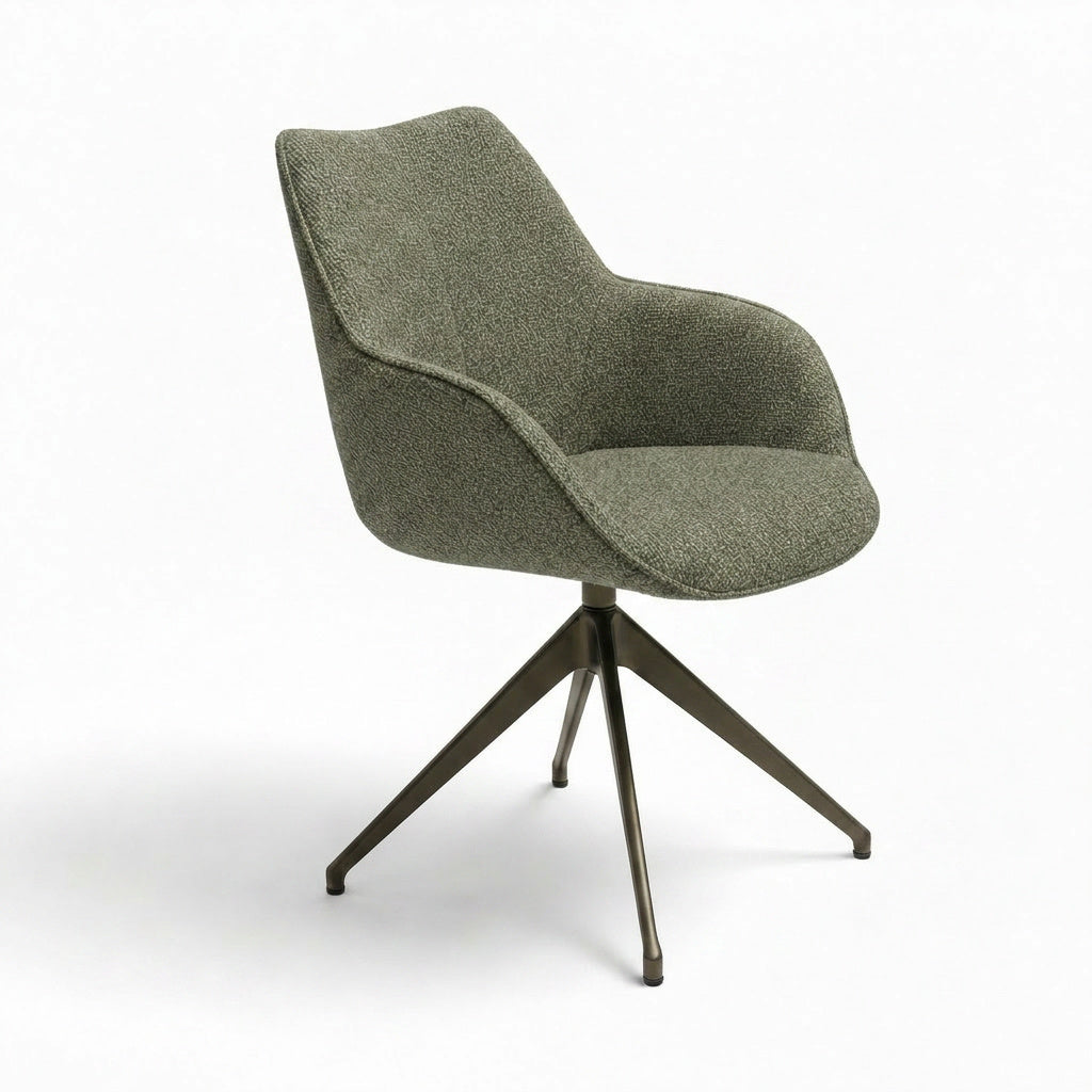 Kiq Green Monza Melange Swivel Dining Armchair - Anodic Brown