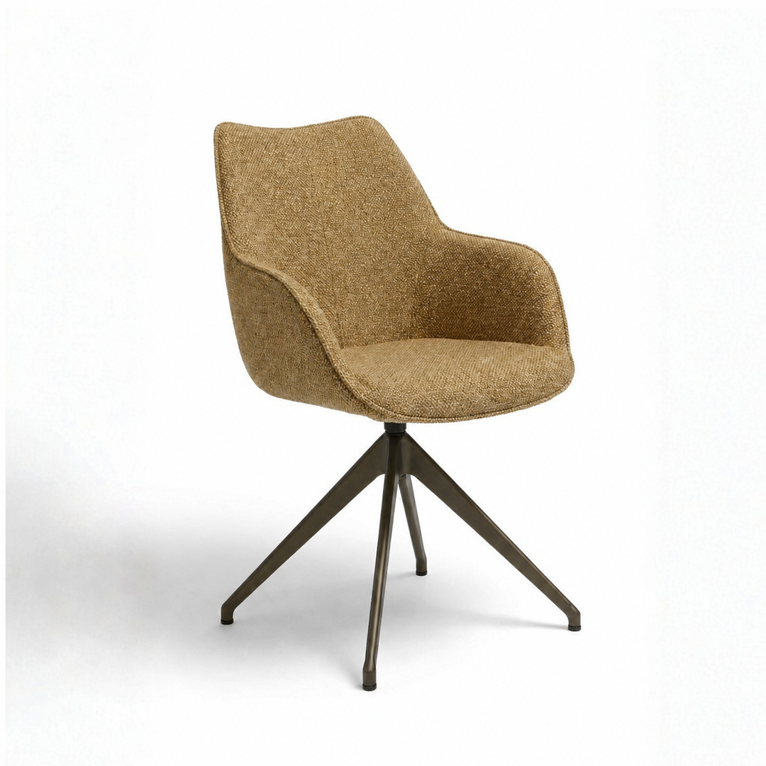 Kiq Mustard Monza Melange Swivel Dining Armchair - Anodic Brown