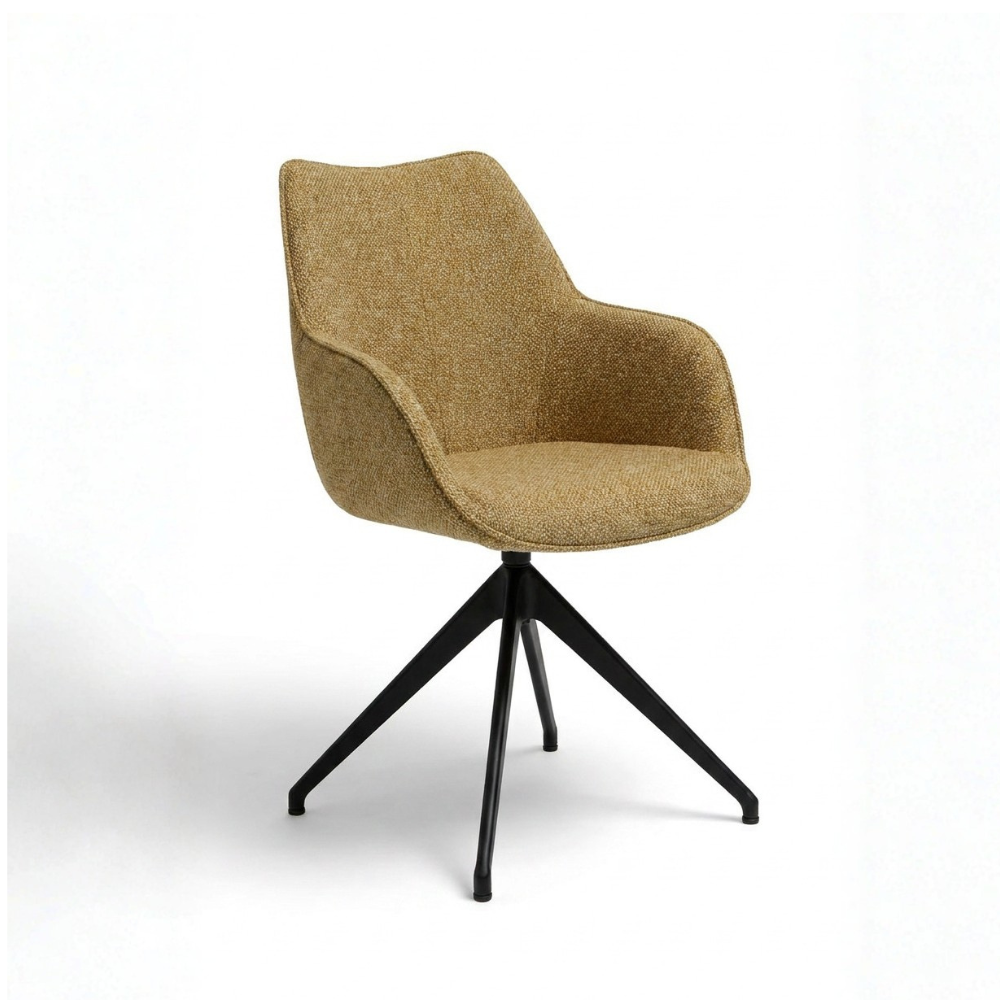 Kiq Mustard Monza Melange Swivel Dining Armchair - Black