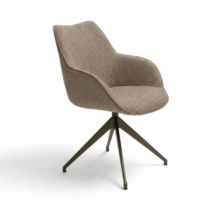 Kiq Taupe Monza Swivel Dining Armchair - Anodic Brown