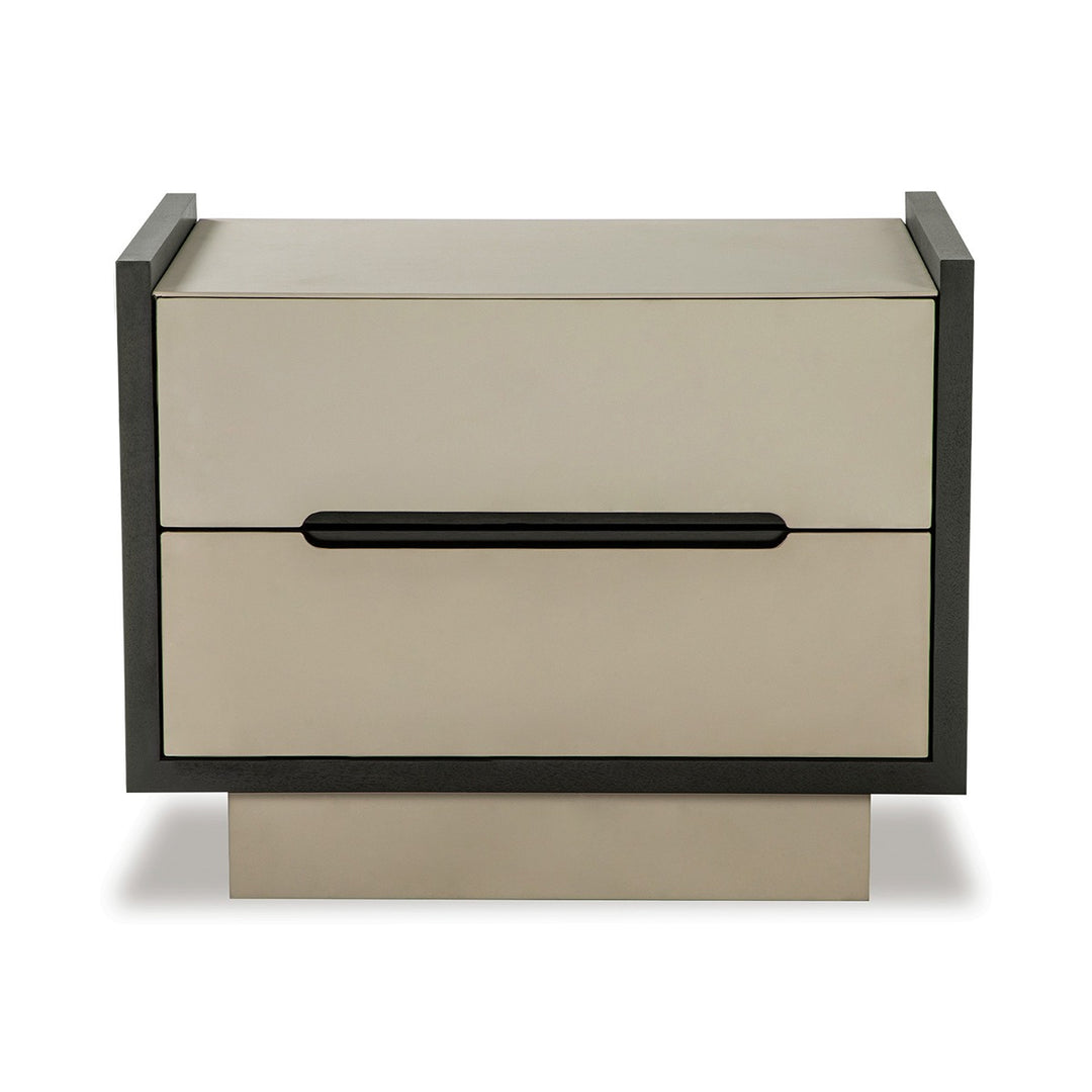 Antara Bedside Table - Taupe Leather Matt Black LiangAndEimil 1