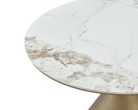 Liang & Eimil Ditta Dining Table - Dunas White Marble Effect & Patina Antique Gold