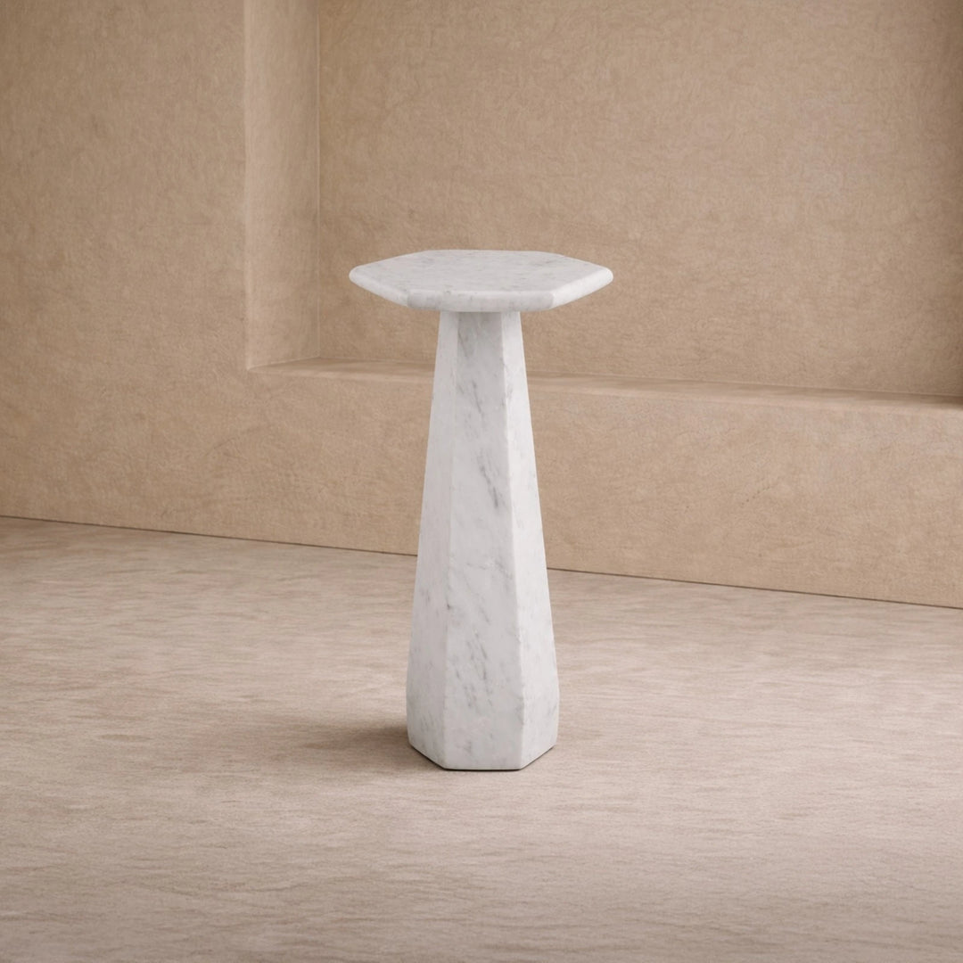 Hexagon Side Table - White Marble