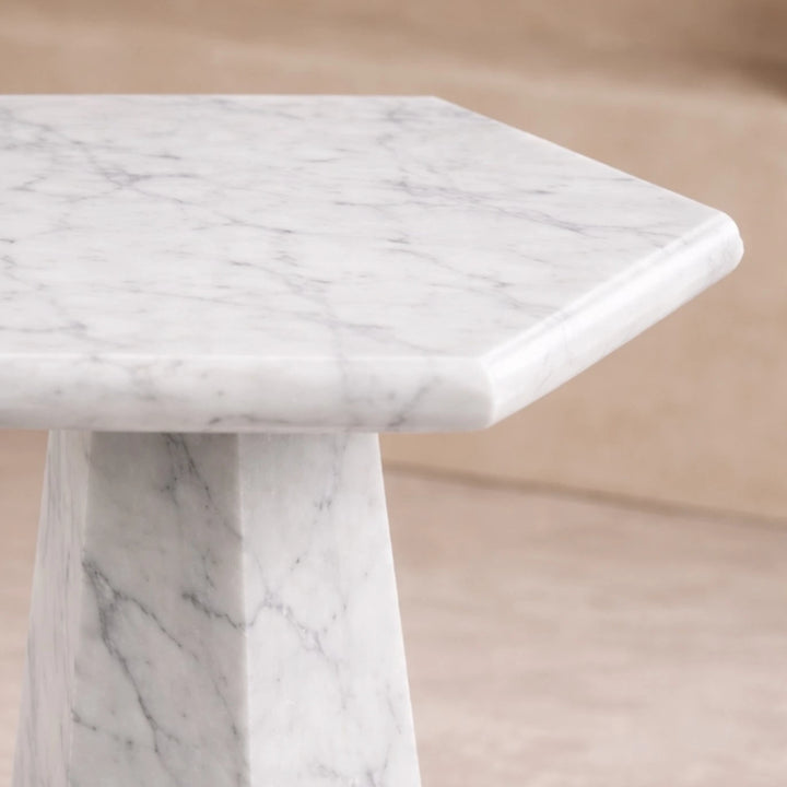 Hexagon Side Table - White Marble