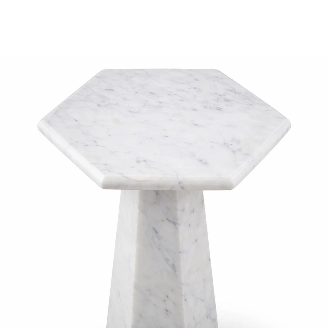 Hexagon Side Table - White Marble